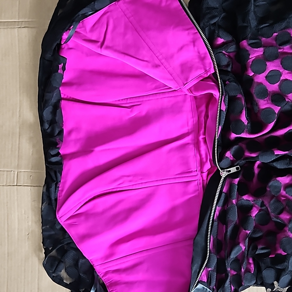 Milly black polka dot mesh dress magenta lining-4 - Picture 4 of 8